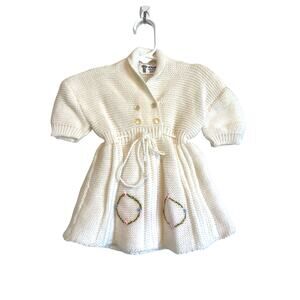 Athena Knits Greece ivory sweater dress short sleeve embroidered Size 3-6 mo